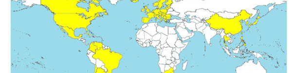 Pays où le MS-PCV2 a été diagnostiqué (en jaune)