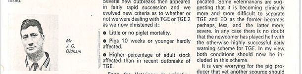 En 1971, un chirurgien vétérinaire (M. Oldham) a écrit dans la revue britannique “ Pig farming supplement ” un bref article intitulé " Comment le tout a comencé ".