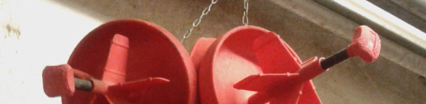 Groupe de mangeoires suspendues &agrave; une cha&icirc;ne
