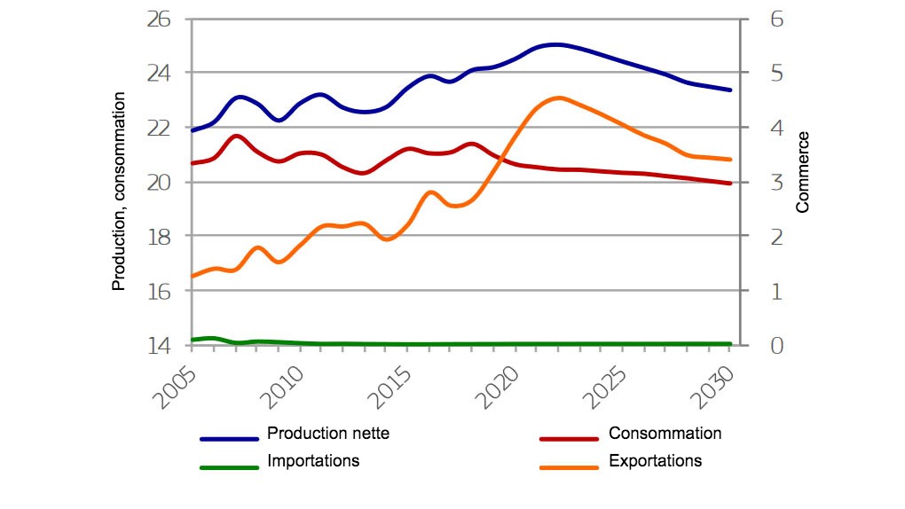 <p>&Eacute;volution du march&eacute; de la viande de porc dans l'UE (en millions de tonnes)</p>
