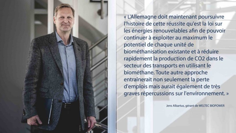 Déclaration du Jens Albartus, le gérant du fabricant allemand d‘installations de biométhanisation WELTEC BIOPOWER.