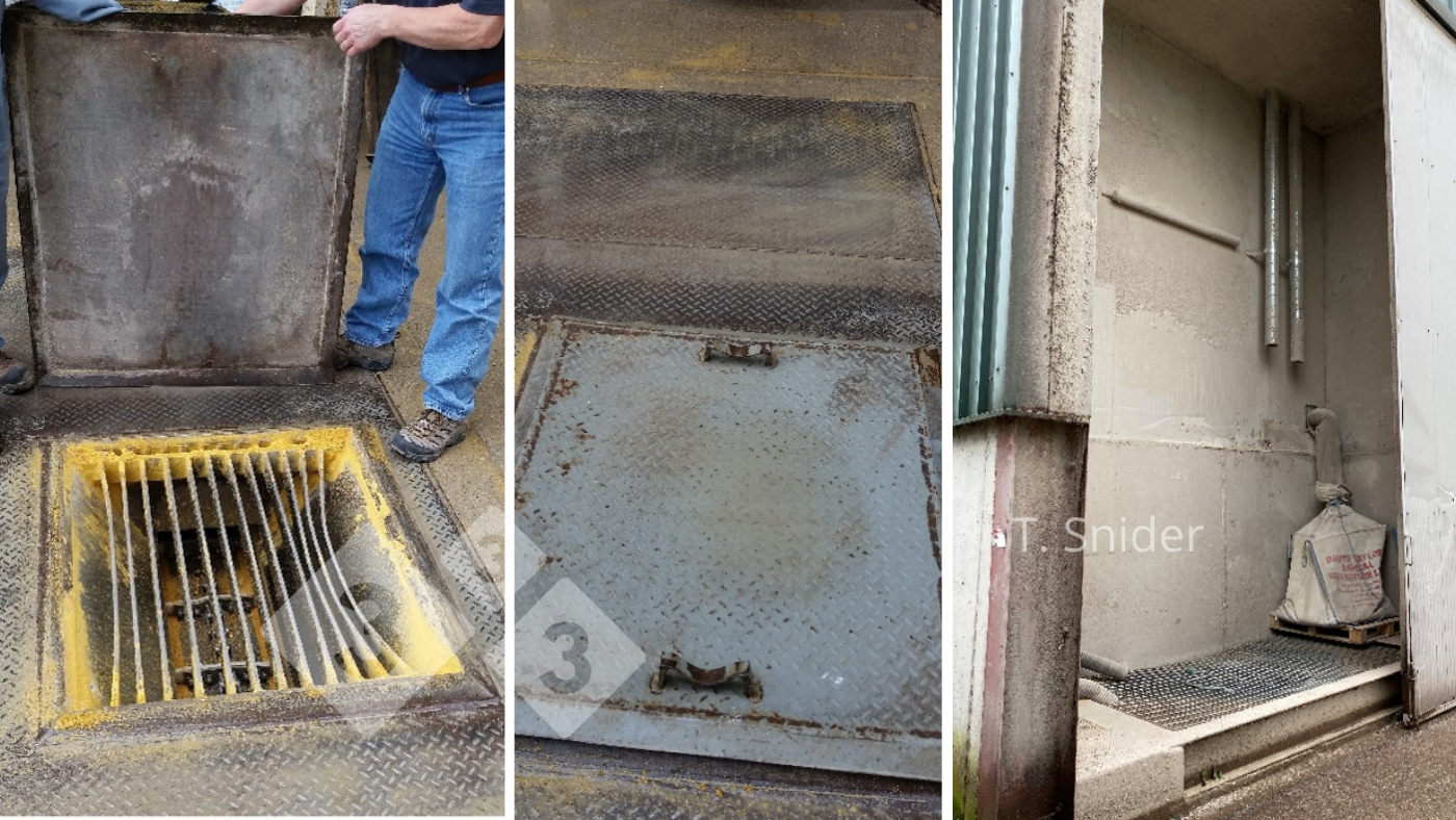 <p>Image 3. Exemples de syst&egrave;mes qui prot&egrave;gent les emplacements de r&eacute;ception des ingr&eacute;dients de la contamination lorsqu'ils ne sont pas utilis&eacute;s. Am&eacute;rique du Nord et Europe</p>
