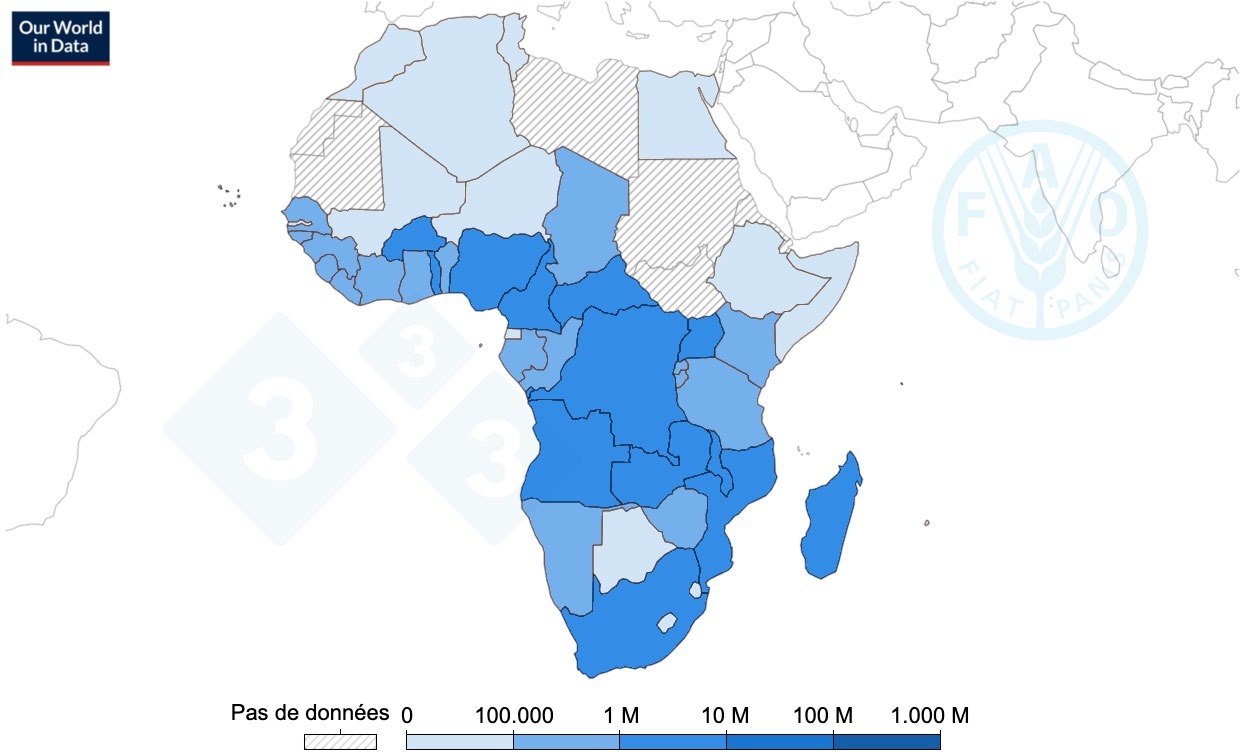 <p>Nombre de porcs en Afrique, 2022. Source : Organisation des Nations unies pour l'alimentation et l'agriculture (2023)</p>