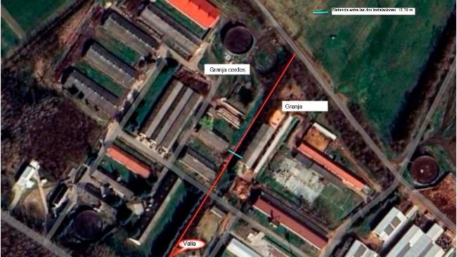 Ferme porcine de contact où 9 888 porcs ont été abattus à titre préventif.