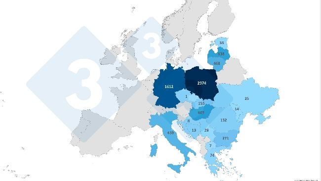 Répartition géographique des cas de PPA chez les sangliers au cours du premier semestre 2025. Source : 333 à partir des données de l’ADNS-ADIS.