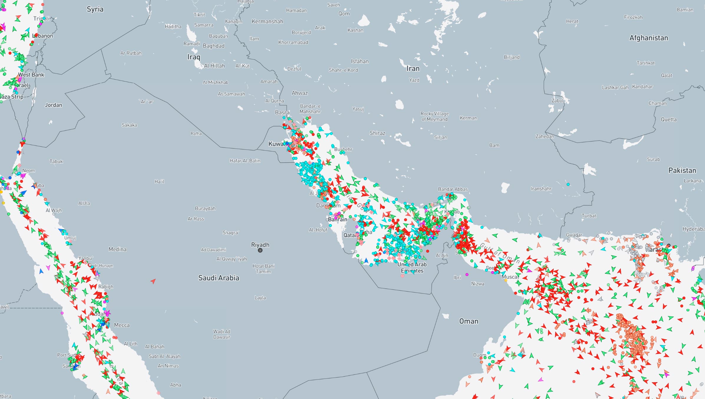 Trafic maritime dans le détroit d’Ormuz. Source : marinetraffic.com